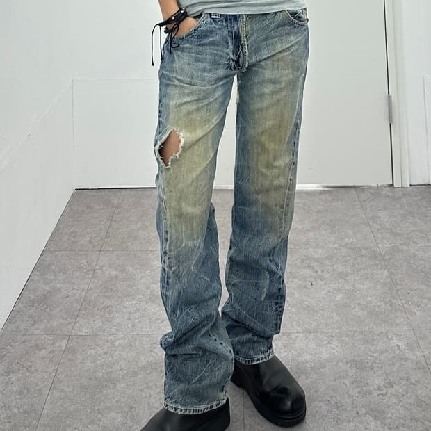 Route 66 denim stud moto pants