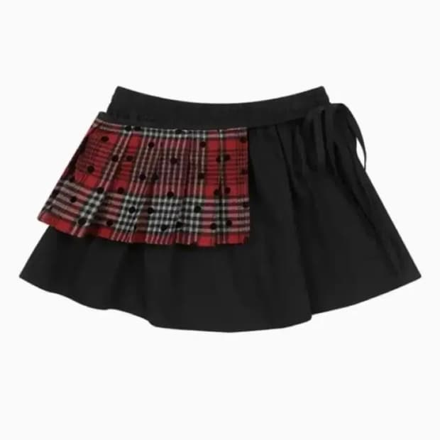 오헤시오 체크 투웨이 레이어드 미니 스커트