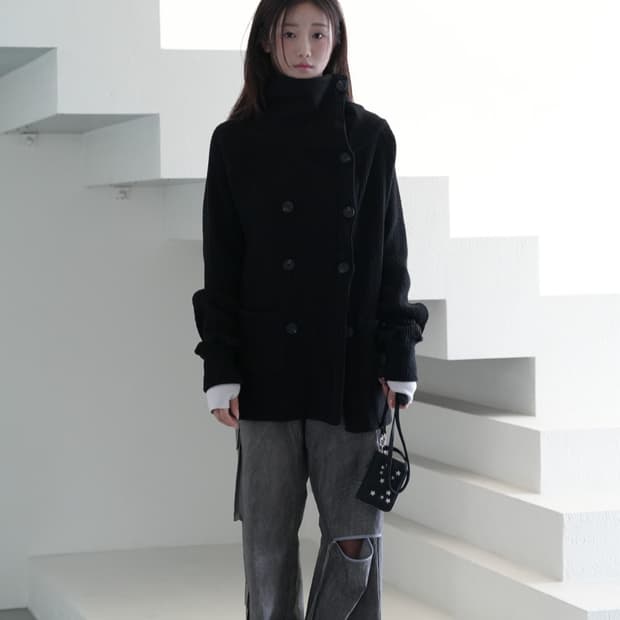 인앤양인하모니 더블 버튼 가디건 블랙