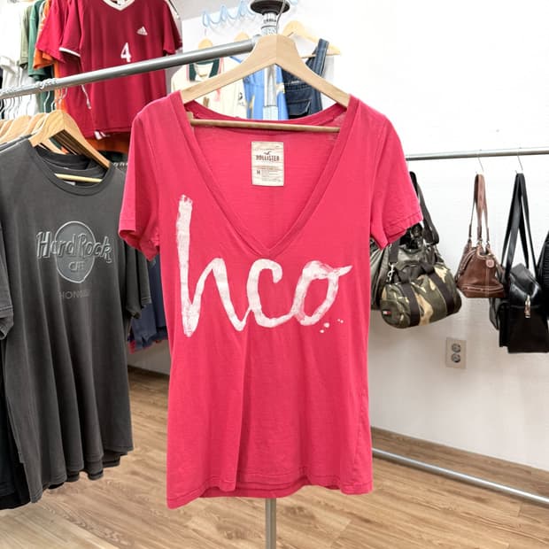 빈티지 Hollister 핑크 V넥 반팔티