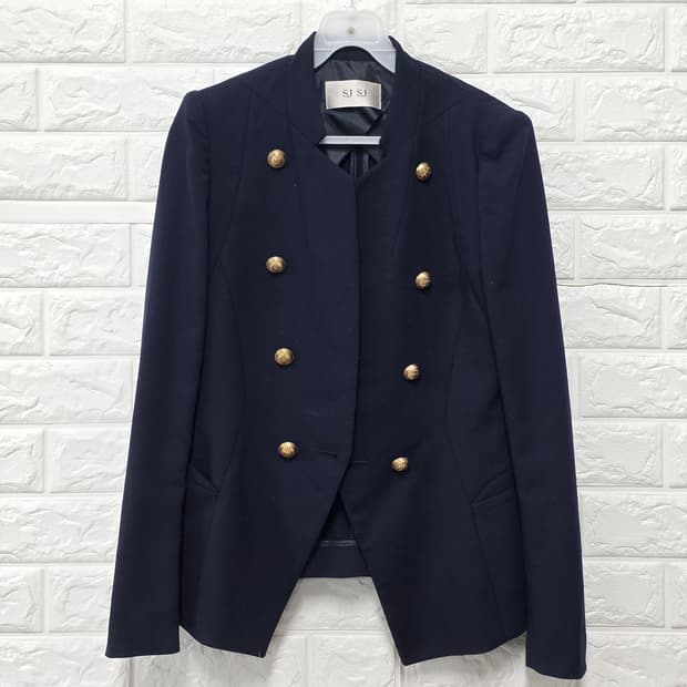 택포_ 한섬 SJSJ 네이비 금장 더블 버튼 블레이저