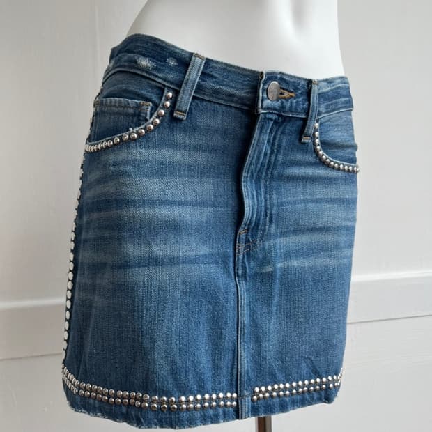 FRAME 실버 스터드 데님 스커트