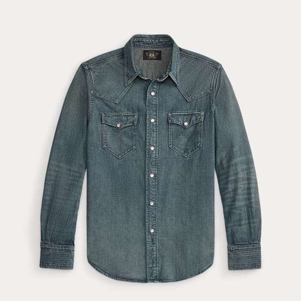 Rrl 더블알엘 슬림핏 데님 웨스턴 셔츠