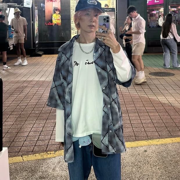 90s 힙합 사우스폴 레이온 반팔 셔츠 블루 L 한국제