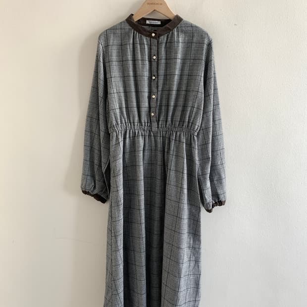 Check gold button dress