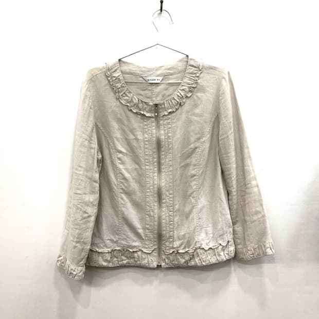 pink beige linen lace zip-up