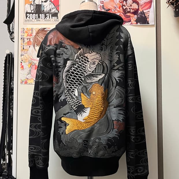 오리엔탈 잉어 자수 후드집업