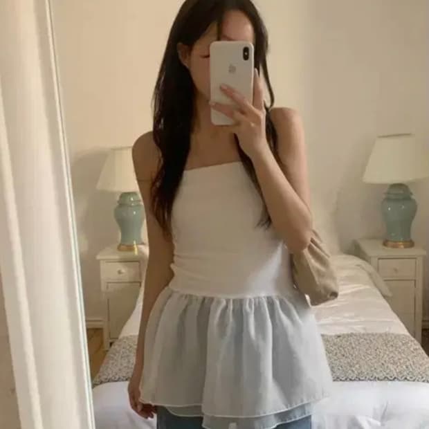 프렌치오브 누트 여름 레이어드 프릴 슬리브리스 탑 아워캐비넷