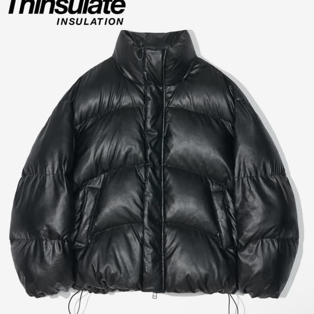 [비건 레더] 3M 신슐레이트 페더리스 푸퍼 숏패딩 블랙