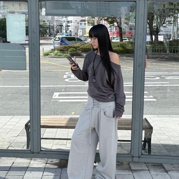 0104 공일공사 레이스업 와이드 스웻 팬츠 트레이닝 팬츠