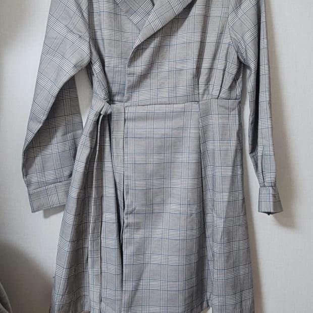 체크 랩 미니 원피스 그레이