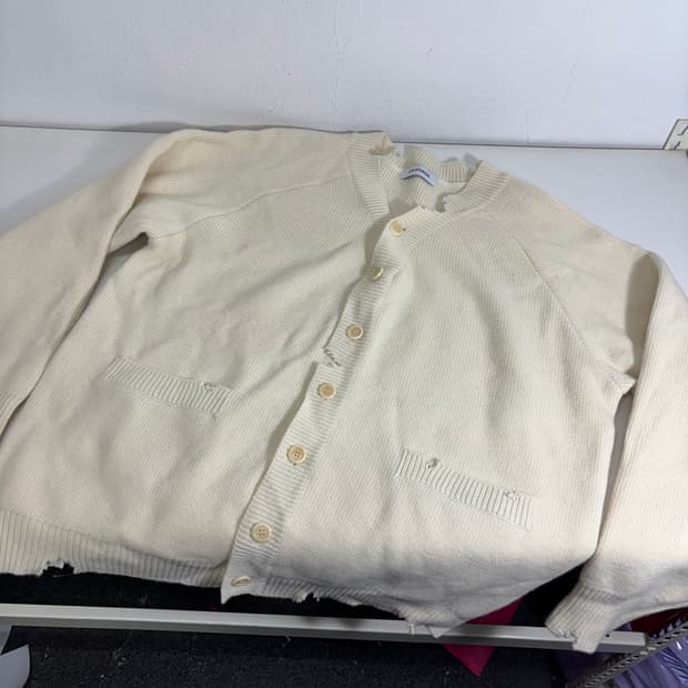XL ATE STUDIOS 아이보리 빈티지 데미지 가디건