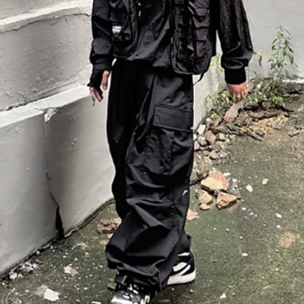 나일론 와이드 벌룬 팬츠 블랙