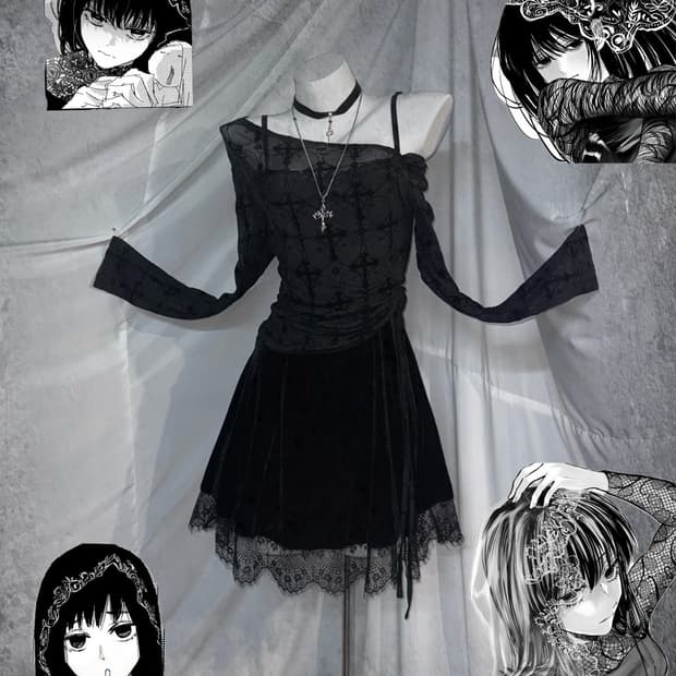 오사라기깔 블랙 데일리 고스고딕 코디세트