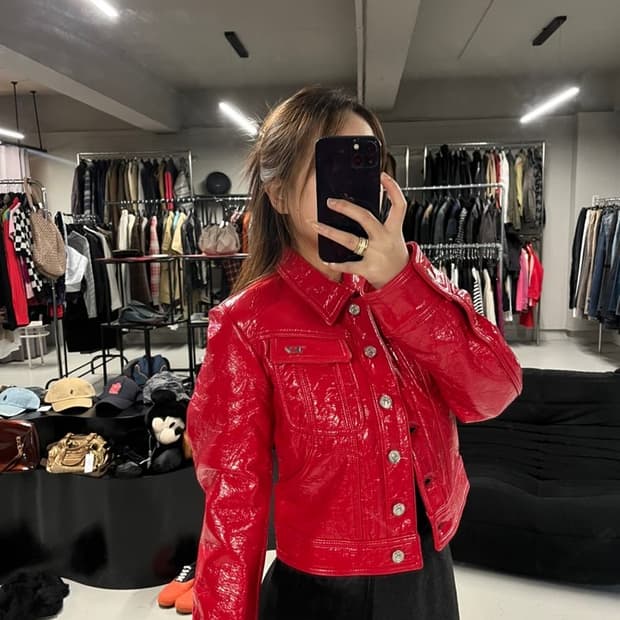 DIESEL red glossy coated jacket