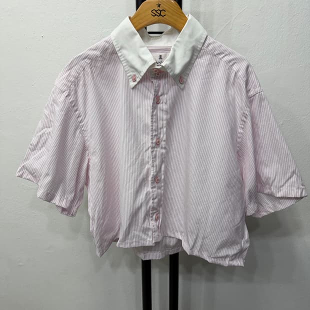 정품) 랑방 한섬 오버핏 크롭 스트라이프 셔츠 