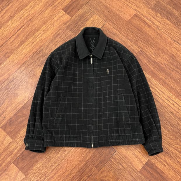 100 YSL 입셍로랑 90s 체크 모직 자켓