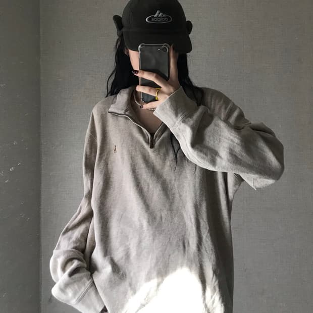 폴로 오트밀 오버핏 반집업