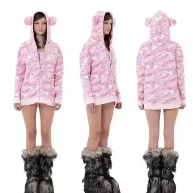 베이비메탈클럽 베어 핑크 카모 후드집업