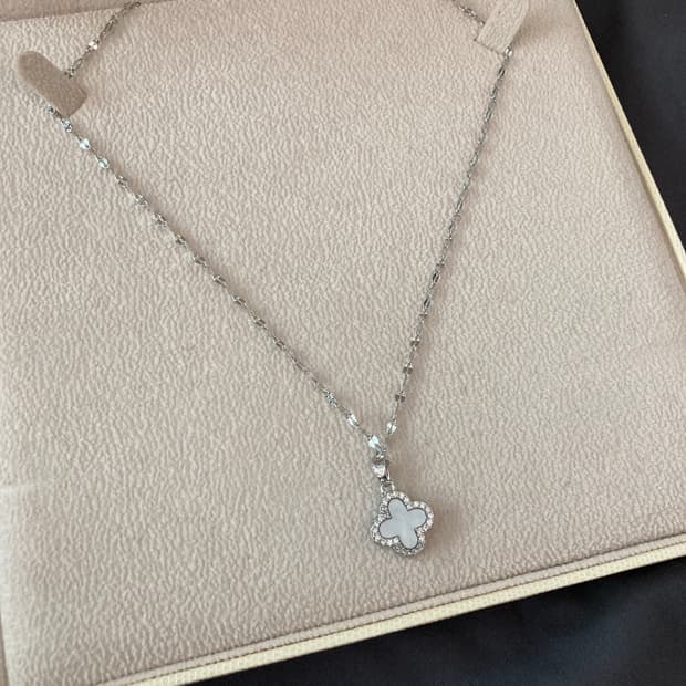 반클리프 양면 큐빅 목걸이 화이트+블랙