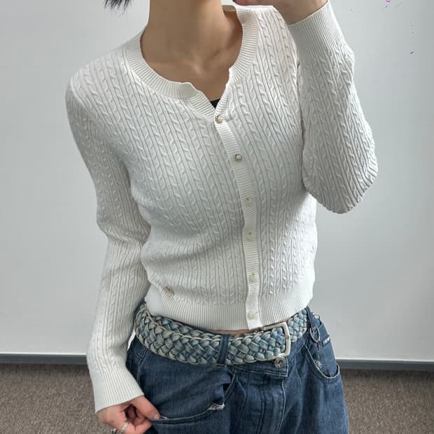 Guess 게스 아이보리 케이블 니트 가디건