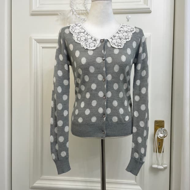 INGNI gray dot lace collar soft cardigan