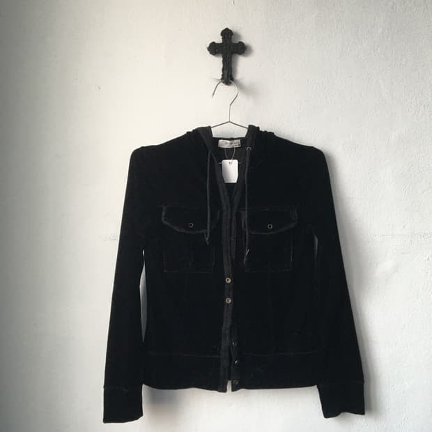 Velvet hood cardigan