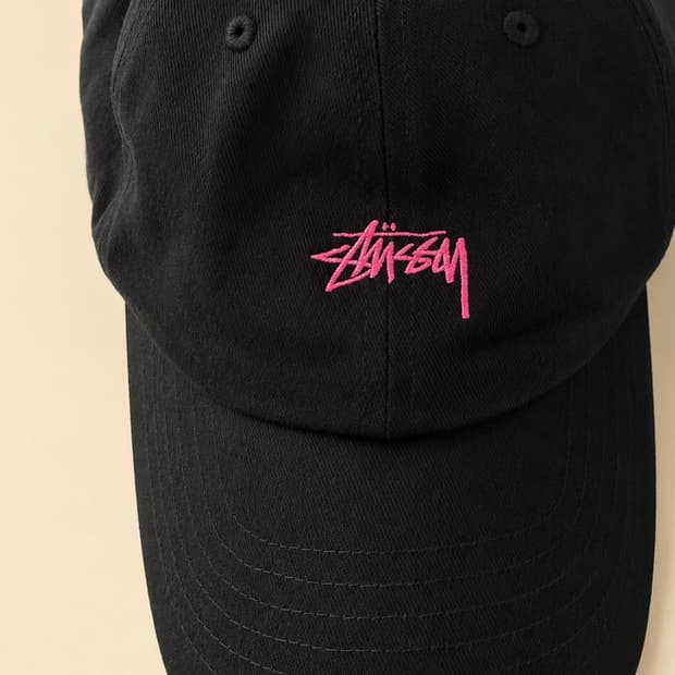 스투시(Stüssy) 블랙 볼캡 핑크 자수 로고 캡 모자