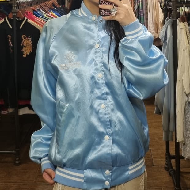 [Hi] vtg 빈티지 새틴 야구점퍼 스카이블루