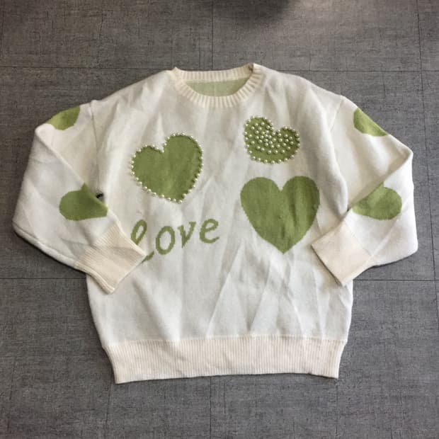 일본빈티지 하구미모리걸 할메카지페어리 하트진주 루즈핏니트스웨터