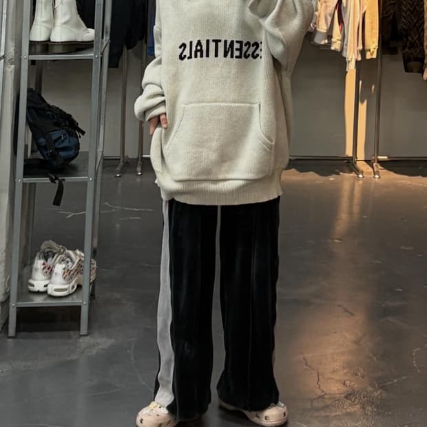 에센셜 풀오버 오트밀 니트 후드티 A2911