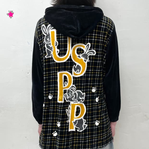 Rabbit Footprint Check Hoodie Jacket 
