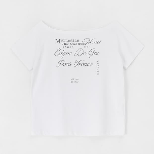 블랙업 made 루브르 오프숄더 화이트 반팔티 레터링 원오프숄더 새상품