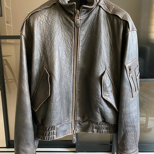 빈티지 쉘터 넥 카라 레더 점퍼 L