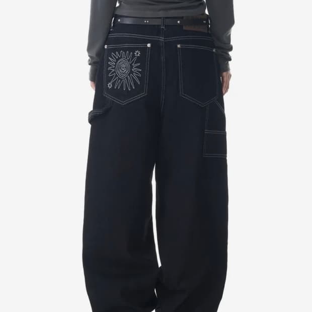 아캄 니들워크 카펜터 데님 팬츠 블랙 사이즈1