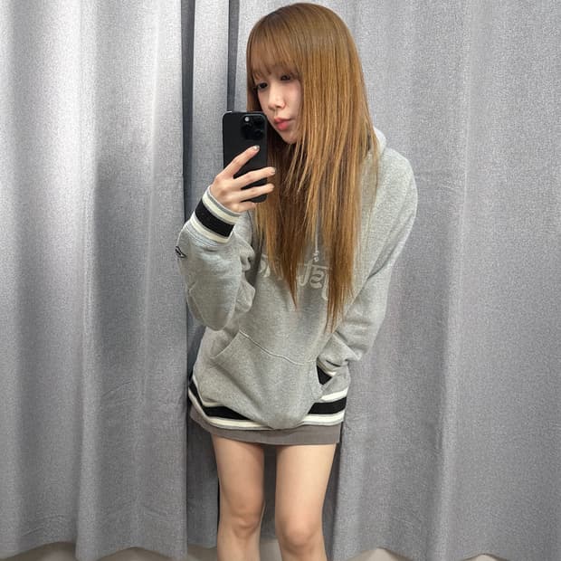 [정품]히스테릭글래머 타이포 리브 로고 후드티 그레이