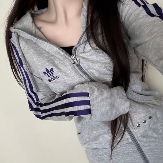 아디다스 그레이 퍼플 후드집업