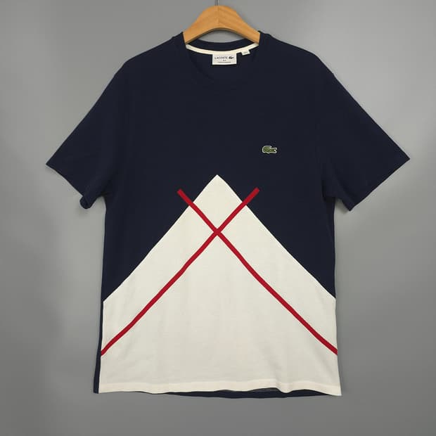 라코스테 Lacoste 배색 그래픽 반팔티 L