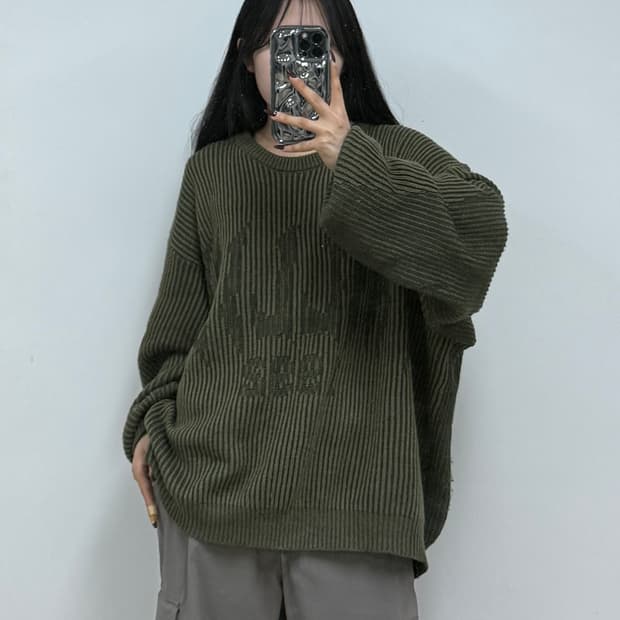 트릴리온 젠더리스 니트 스웨터 카키 E10