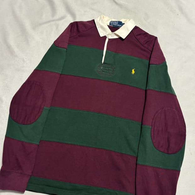 M 폴로랄프로렌 옐로우 포니 스트라이프 럭비 티셔츠