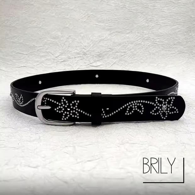 [Unisex] LUV 플라워 스터드 비건 가죽 클래식 웨스턴 벨트