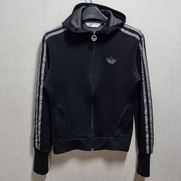 아디다스 큐빅 로고 져지 후드 집업 90 블랙실버