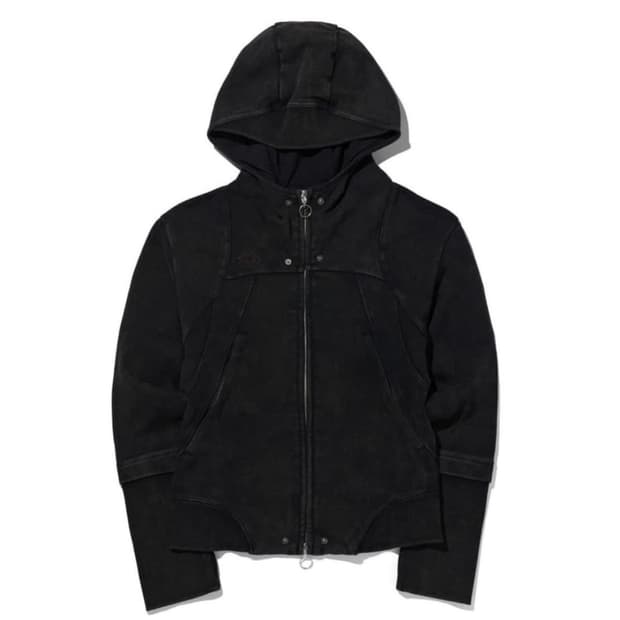 미스치프 롬버스 펀칭 후드집업 워시드 블랙