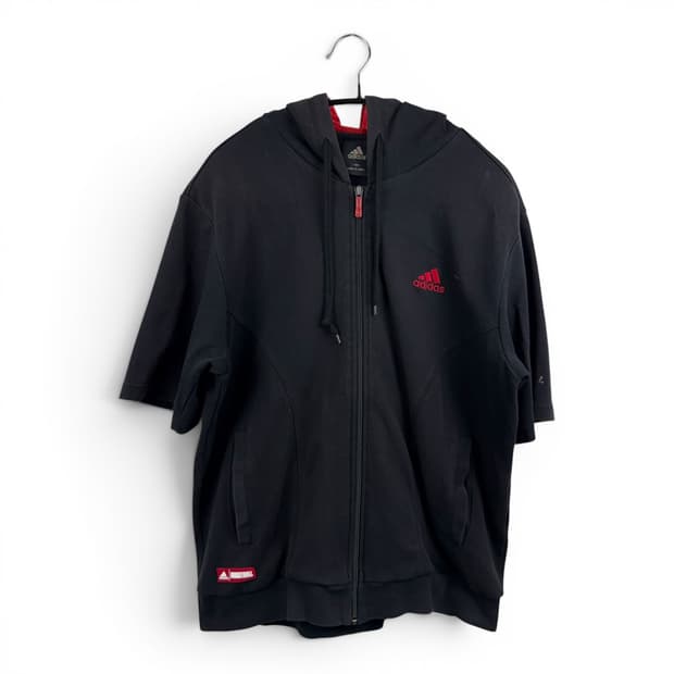 (100) 아디다스 배스킷볼 반팔 후드집업 블랙