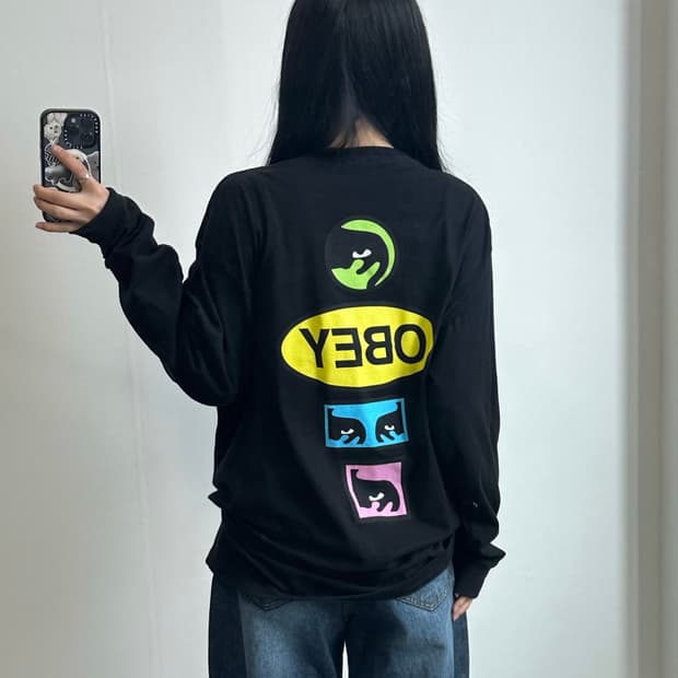 오베이 백로고 블랙 롱슬리브 긴팔티