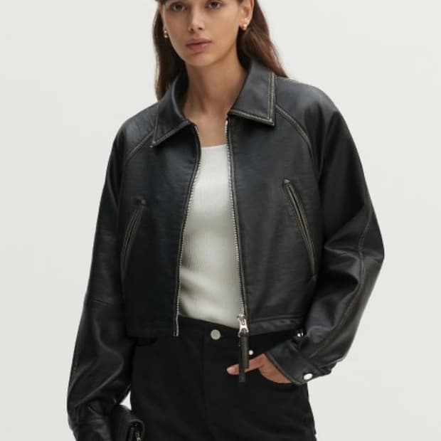 몽돌 빈티지 에코 레더 크롭 자켓