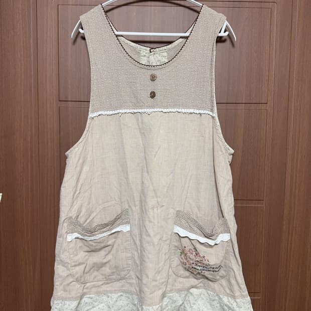 모리걸 하구미 일본 빈티지 체크 레이스 에이프런 앞치마 원피스