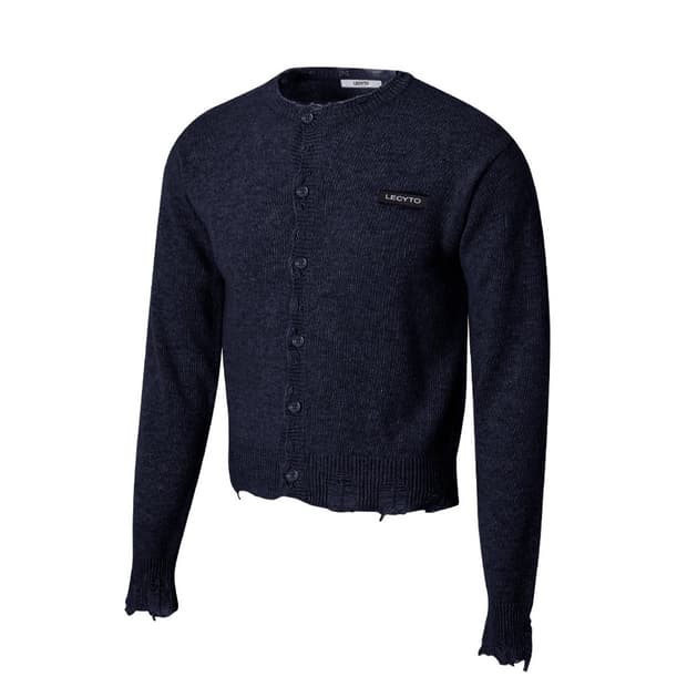 레씨토 Destroyed Round Wool Knit Cardigan