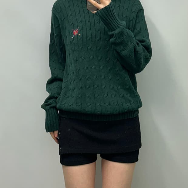 폴로 랄프로렌 딥그린 꽈배기 니트