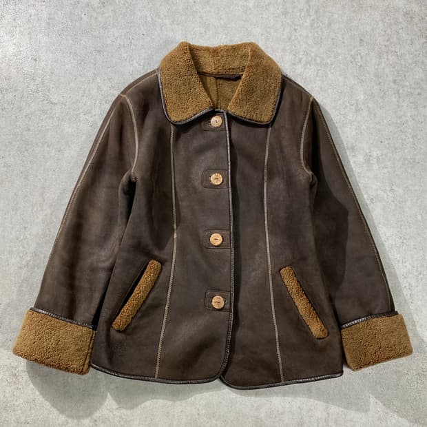 [S-M] 90s Vtg 빈티지 브라운 시어링 레더자켓 무스탕